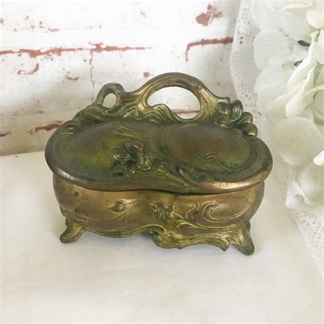 Vintage Glass and Gold Tone Metal Casket Vanity Trinket Box